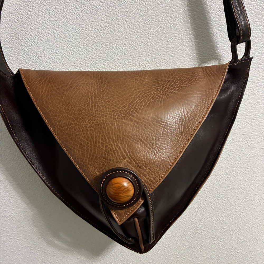 Brown and Tan Triangular Leather Bag  Very Unique